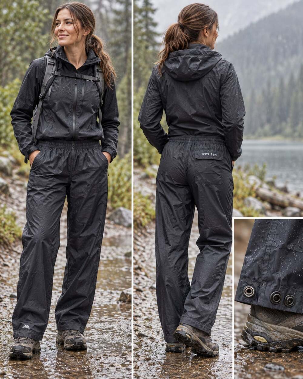 Trespass Qikpac Waterproof Packaway Pant Size M Black